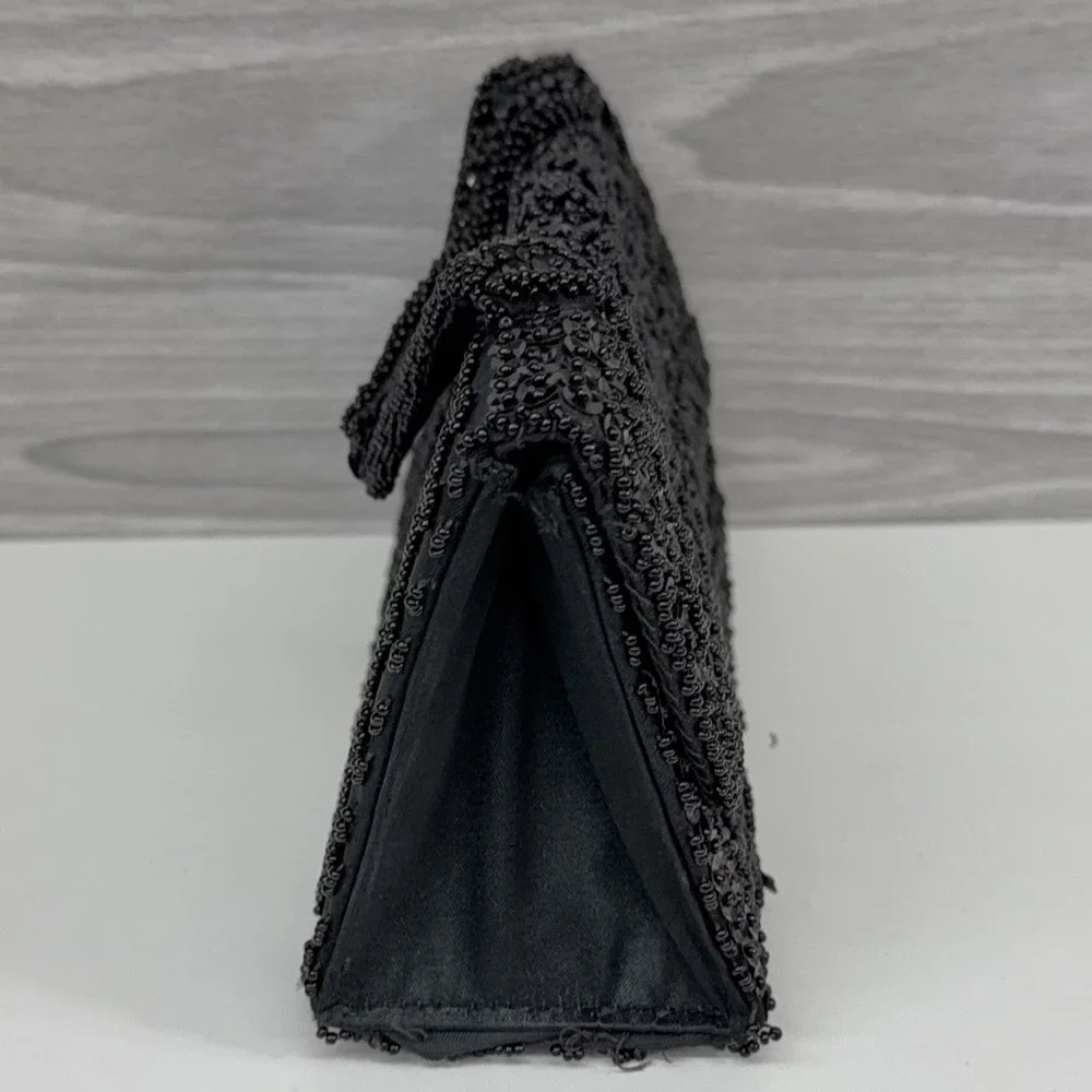 Vintage 1950s Black Beaded Sequin Evening Bag Clutch Purse Handmade‎ Hong Kong